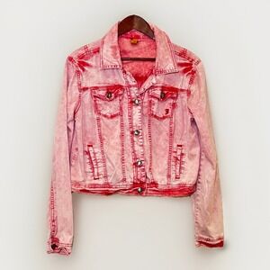 Joujou Junior Women's Red Acid Washed Cropped jacket Size Medium